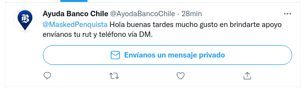 MaskedPenquista's tweet photo. @bancodechile no solo tienen problemas con #previred, sino que además algún flaite tiene una cuenta de phishing de ayuda... gentilmente estuvo tratando de ayudarme. https://t.co/NPATHXQIyX