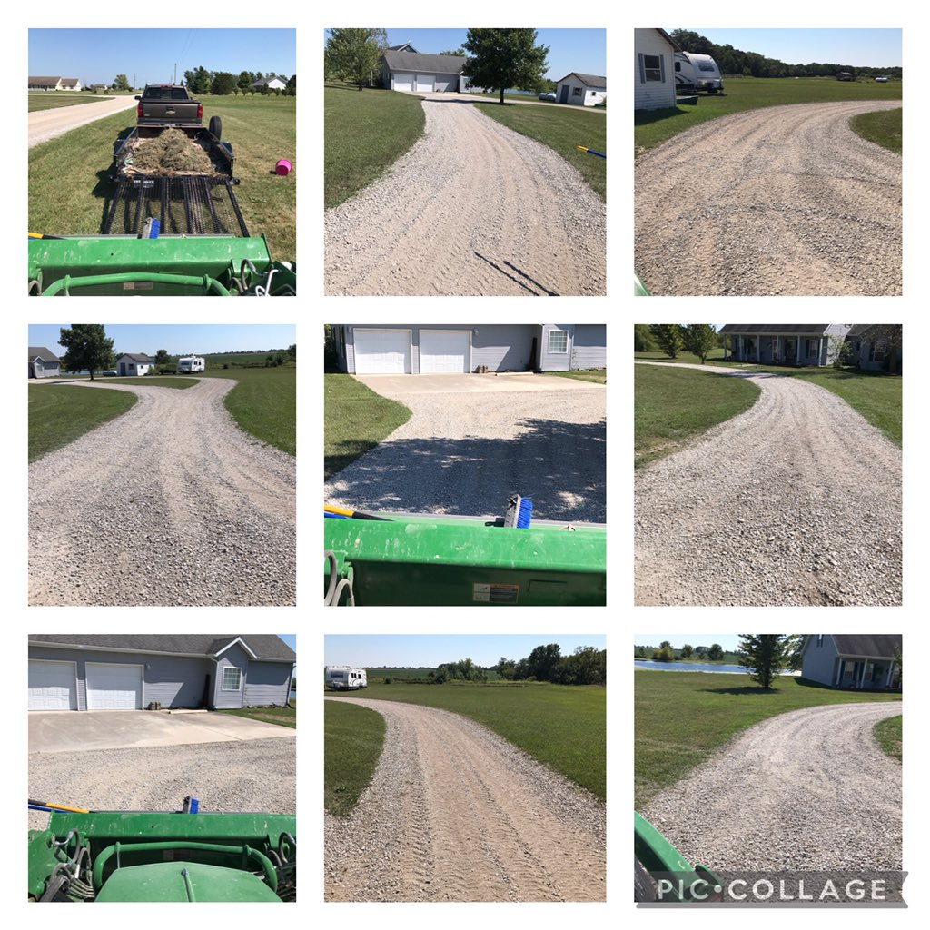 kostertsd's tweet photo. A labor of love on Labor Day getting several driveways for a home owner back in shape. Lots of gravel moved to fill in large ruts and a huge pot hole. A trailer full of grass/sod removed too(too bad that grass grows back everywhere). Glad TSD could get this taken care of today! https://t.co/zqIo1eHdKD