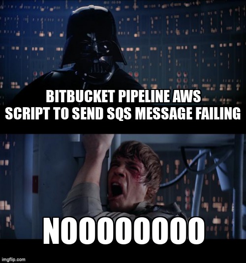 overflow_meme's tweet image. Bitbucket pipeline AWS script to send sqs message failing stackoverflow.com/questions/6907… #amazonsqs #amazonwebservices #bitbucketpipelines
