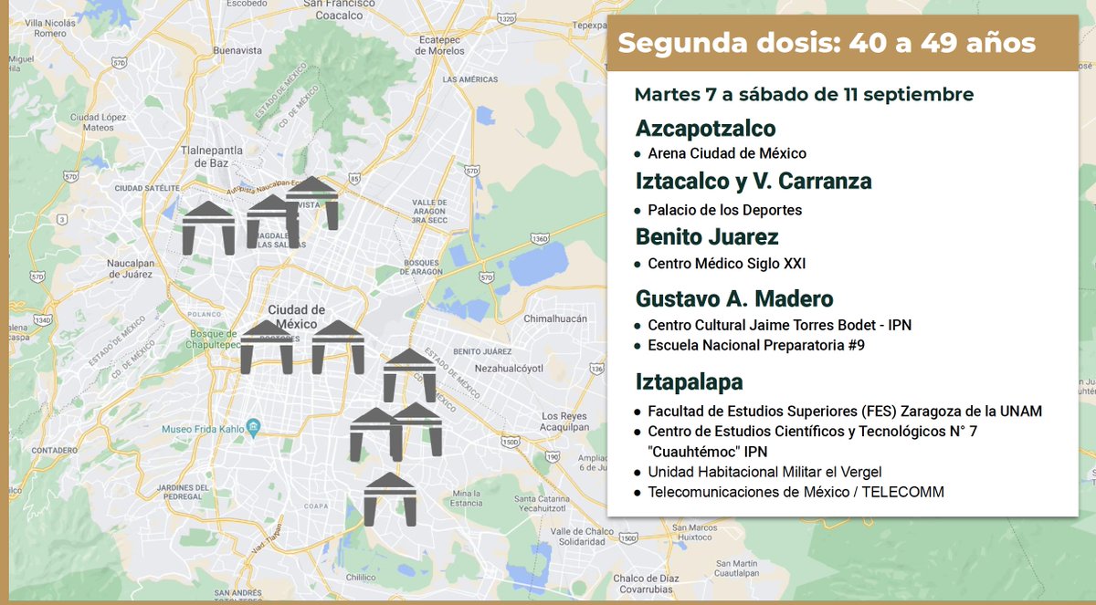 SSaludCdMx's tweet image. 🧔🏽👩🏽 A partir de mañana y hasta el sábado 11 de septiembre se estará aplicando la 2ª dosis del esquema AstraZeneca a la población de 40 a 49 años de las alcaldías: 

📍Azcapotzalco, Benito Juárez, Gustavo A. Madero, Iztacalco, Iztapalapa y Venustiano Carranza.