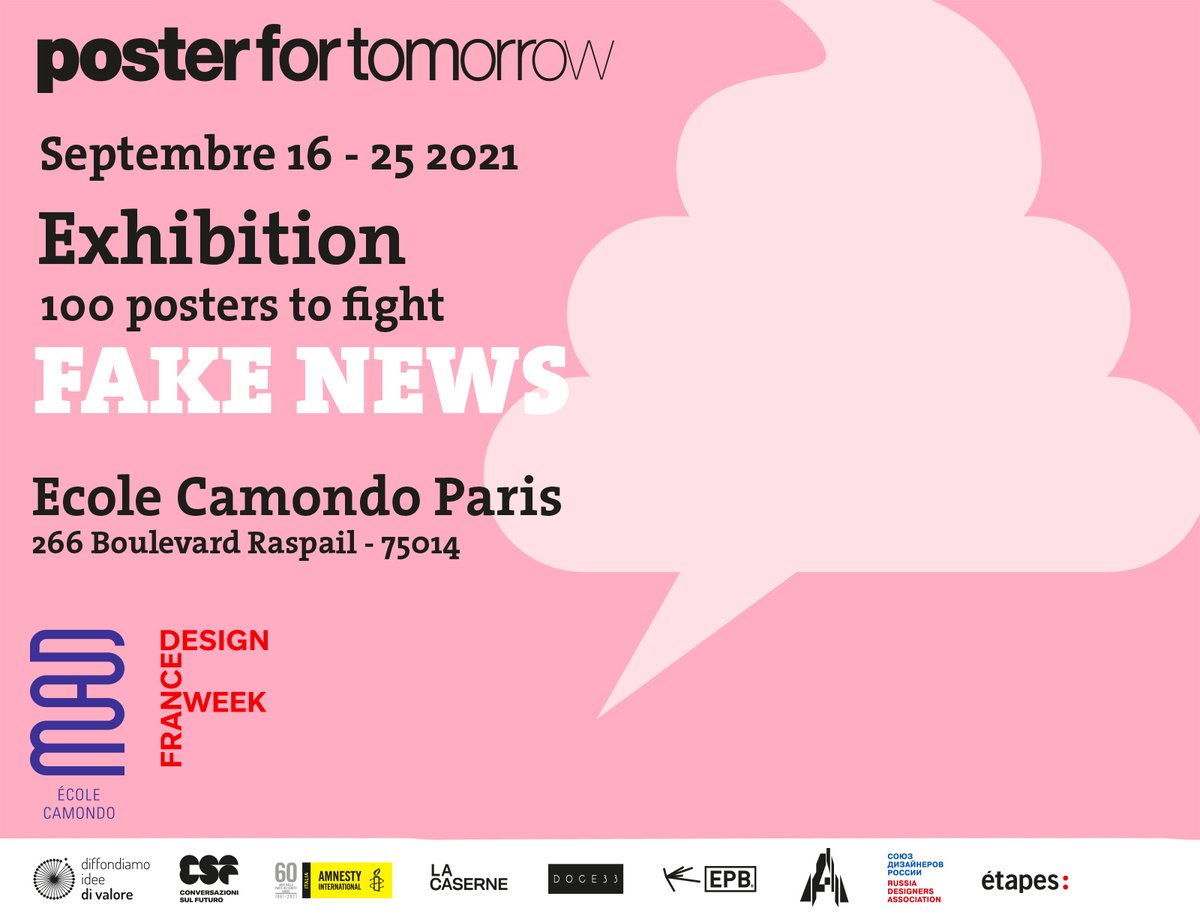 100 posters to fight Fake News 
Don't miss the FAKE NEWS poster exhibition in Paris
September 16th-25th. #FranceDesignWeek #fakenews <a href="/lemondefr/">Le Monde</a>  <a href="/le_Parisien/">Le Parisien</a>  <a href="/libe/">Libération</a> <a href="/franceinfo/">franceinfo</a> #franceinter <a href="/BBCWorld/">BBC News (World)</a> <a href="/CNN/">CNN</a> <a href="/Europe1/">Europe 1</a> <a href="/MinistereCC/">Ministère de la Culture 🇫🇷</a> @thomassnegaroff <a href="/humanite_fr/">L'Humanité</a>