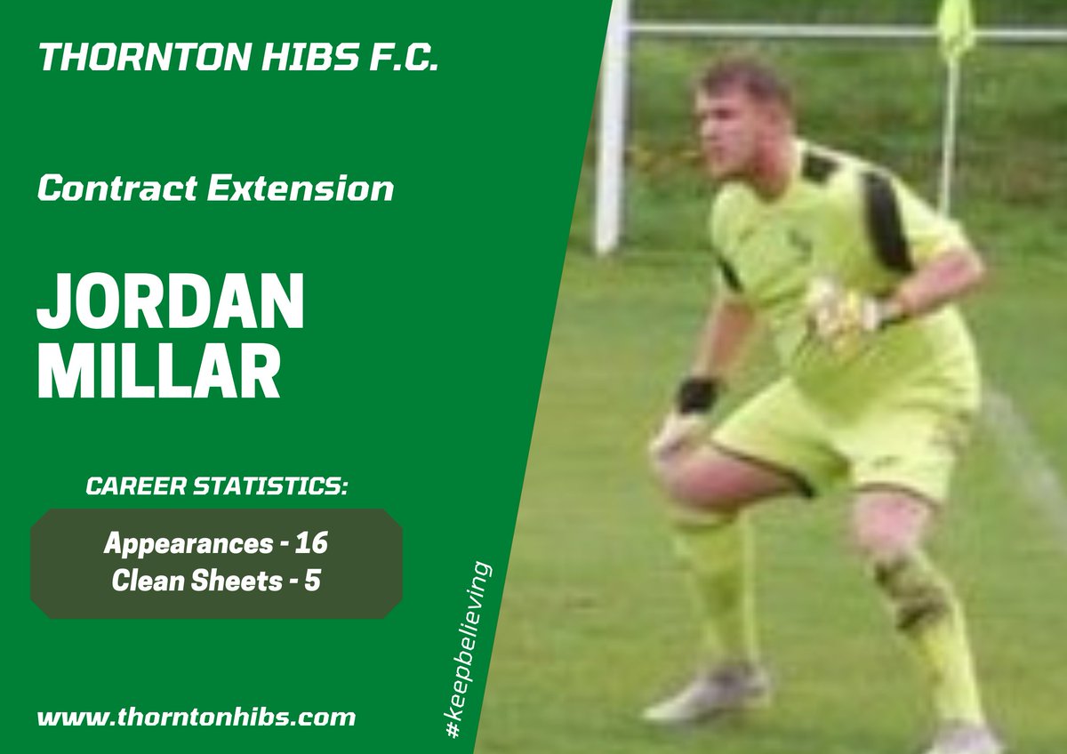 ThorntonHibsFC's tweet photo. CONTRACT EXTENSION | The Hibs'  management are delighted to secure the services of goalkeeper Jordan Millar until June 2023. https://t.co/J6w2hgIJ3d