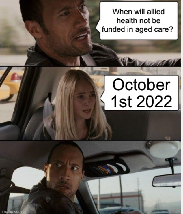 389 days to go. You can do something about this. Write to your local member and Greg Hunt and say older people need allied health
#deathofagedcare campaign coming soon.