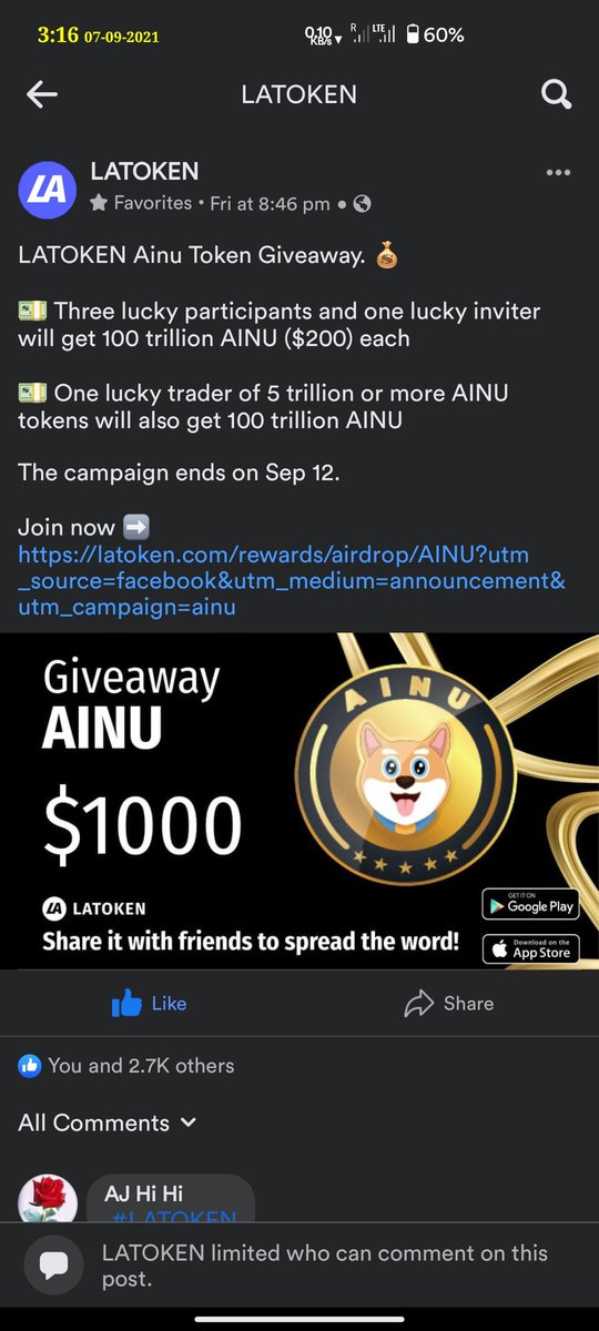 Hey, get  AINU tokens and spread great technology. It’s free, very easy, and powerful.
#LATOKEN

latoken.com/airdrops/entra…