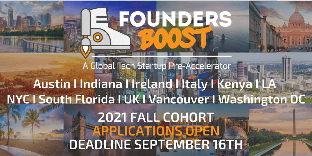 FoundersBoost's tweet photo. We're getting closer to deadline day on Sep 16th! Make sure to get your applications started for our Fall #PreAccelerators! 

Get accelerator &amp; investment ready with our 6 week remote #PreAccelerator's! No fee or equity taken.

Start your application at: https://t.co/TXBR76pW3O https://t.co/YCgcxfe1IO