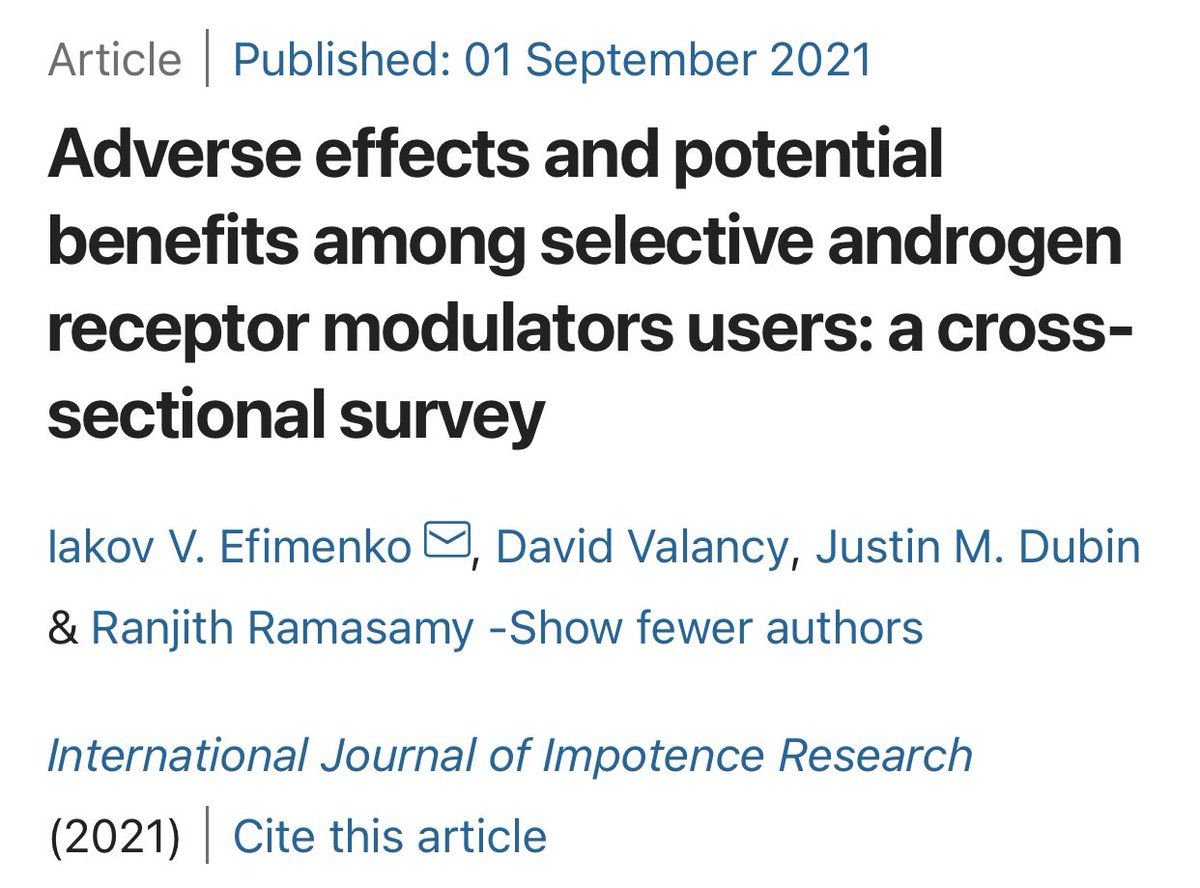 Despite limited data, selective androgen receptor modulators (SARMs) have gained popularity amongst men in hopes of gaining anabolic effects of muscle growth.

We surveyed #SARMs users to investigate the potential benefits and side effects of these drugs!

pubmed.ncbi.nlm.nih.gov/34471228/