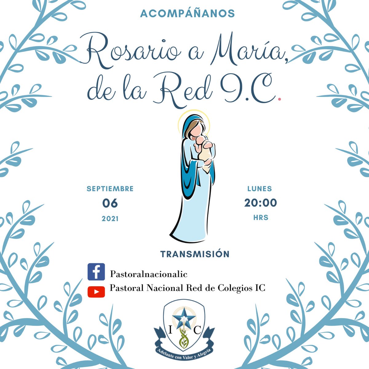 InmaculadaSB's tweet photo. Los invitamos a orar, junto a los colegios de la Red Inmaculada, por nuestros enfermos y necesidades particulares, con el santo Rosario.

Para la transmisión deben conectarse a los canales de facebook o youtube de Pastoral Nacional red de colegios Inmaculada Concepción https://t.co/vDJXi0V10q