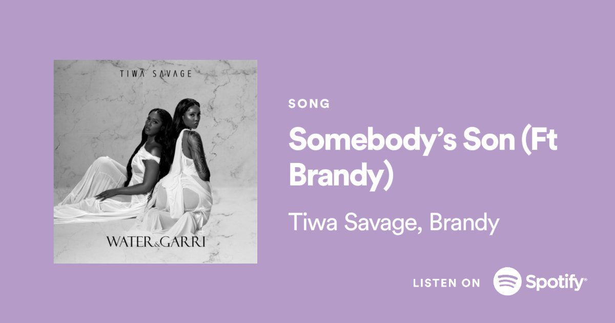 BrandyCharts's tweet photo. Tiwa Savage's ''Somebody's Son'' (feat. Brandy) 

4,317,754 streams (+54,052) ⬇️ on Spotify

https://t.co/wrobX07VO6
