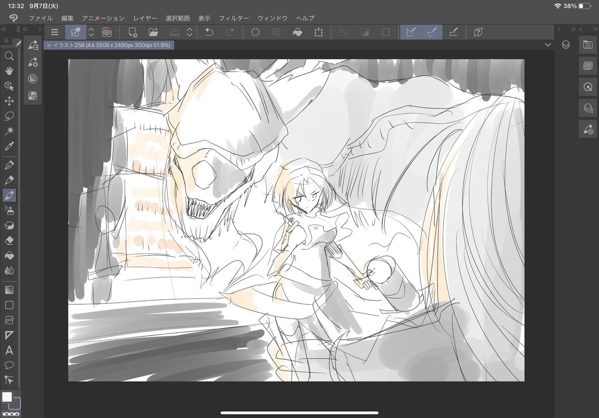 前描いた時計塔バティンさんみたいなやつまた描きたい 