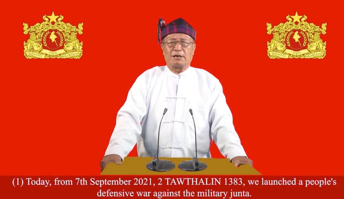 john_hq3's tweet photo. #WhatsHappeningInMyanmar 

Duwa Lashi La acting president of @NUGMyanmar declared a “people’s defensive war” against the military junta. Calls on PDFs to target the military and its assets. 

#Sep7Coup 

Full statement and subtitles: 
https://t.co/lPqsbz90HW https://t.co/NONPbUUBCY