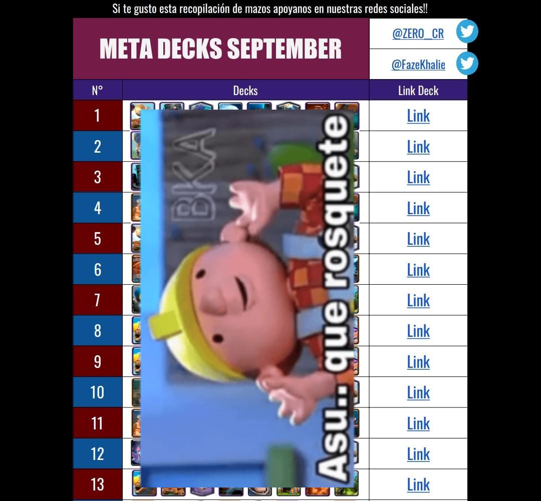 #ClashRoyale 
🇪🇸PDF Mazos Meta Septiembre!!
Pídelo por MD o escríbele a <a href="/ZERO__CR/">ZERO</a>
RT y fav para llegar a más personas!!!!👏🏻❤‍🔥🇵🇪

🇬🇧PDF Meta September Decks !!
Ask for it by MD or write to <a href="/ZERO__CR/">ZERO</a>
RT and fav to reach more people !!!! 👏🏻❤‍🔥🇵🇪