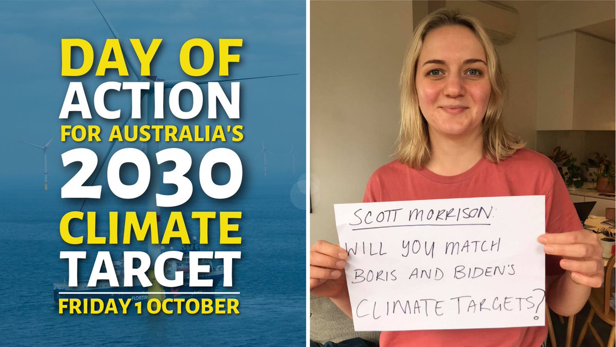 ActOnClimateVic's tweet image. National Day of Action, Fri 1 Oct: Call for PM @ScottMorrisonMP to match the USA &amp;amp; UK's 2030 climate targets for the COP26 summit! 👉 foe.org.au/dayofaction #MatchBorisAndBiden #COP26 #Auspol