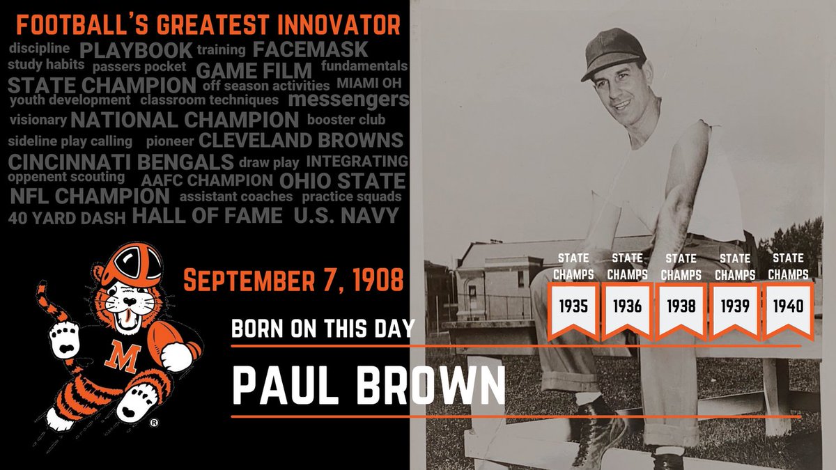 Massillon_Tiger's tweet photo. BORN ON THIS DAY: Paul Brown, football's greatest innovator.

@NFL @ProFootballHOF @Browns @Bengals @OhioStateFB @MiamiRedHawks @MTigerFB https://t.co/ScSz62QTNw