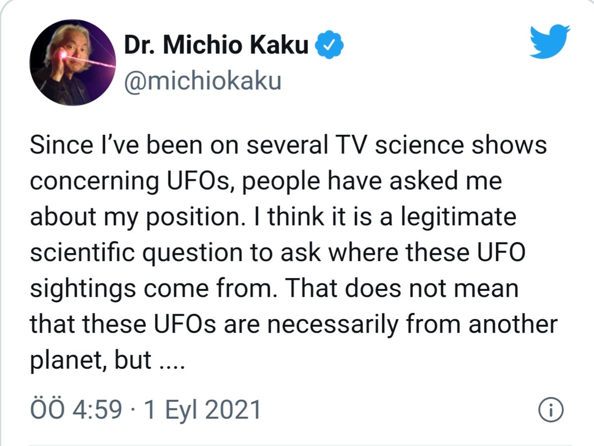 Kaku: UFO'ların mutlaka başka bir gezegenden geldiği anlamına gelmez ...
-Zaman yolcusu mu...
-Dünyada var olan saklı gelişmiş bir medeniyet mi...