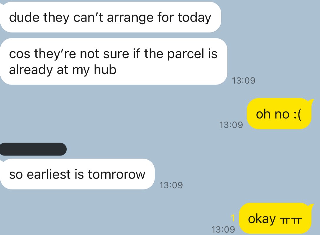 pruuwoojae's tweet image. #prupdates 
THE BOYZ THRILL-ING MMT GO 
🎢My friend has contacted courier regarding the delivery for the items, but as you can see they said delivery today is not possible so it has been delayed to tmr💔 
🎢So sorry for the delay, nothing much we can do cuz it’s not on hand yet:(