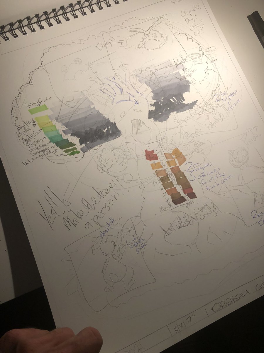 Maccphill's tweet image. Don’t forget.. made sure to have a plan when going about these trees. Trimmed back a ton of fat. But I think these initial designs helped make even the second piece easier to draw/colour. #artistnotes #nftartist