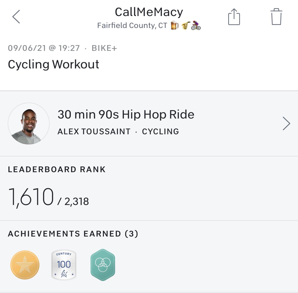 Hit a #PR during my #CenturyRide tonight with @onepeloton and @alextoussaint25 May 14, 2021 I started this journey and there’s no looking back! See y’all on the leader board #CallMeMacy #Peloton #OnePeloton