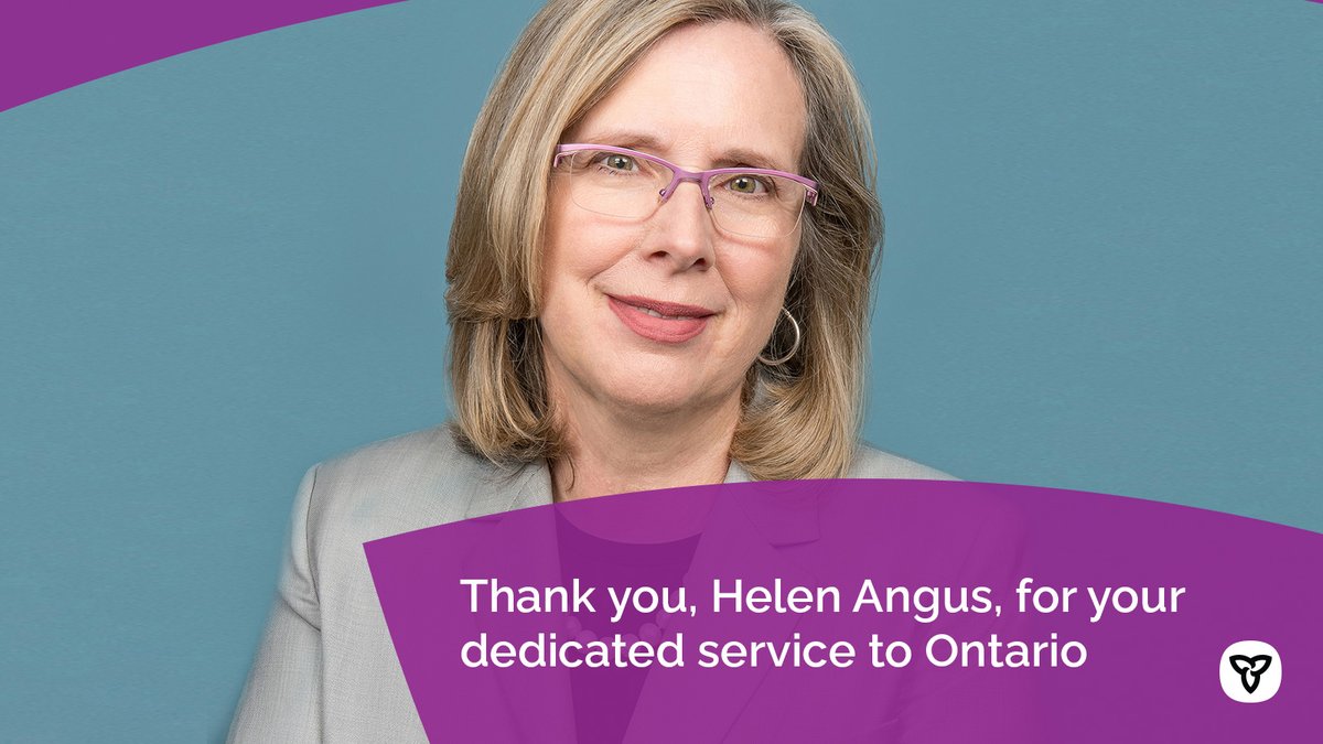 This week marks the end of Helen Angus's tenure as Ontario’s Deputy Minister of Health.
 
We are incredibly thankful for Helen's many years of dedicated service and unwavering commitment to Ontarians during the COVID-19 pandemic.
 
We wish Helen all the best in this next chapter!