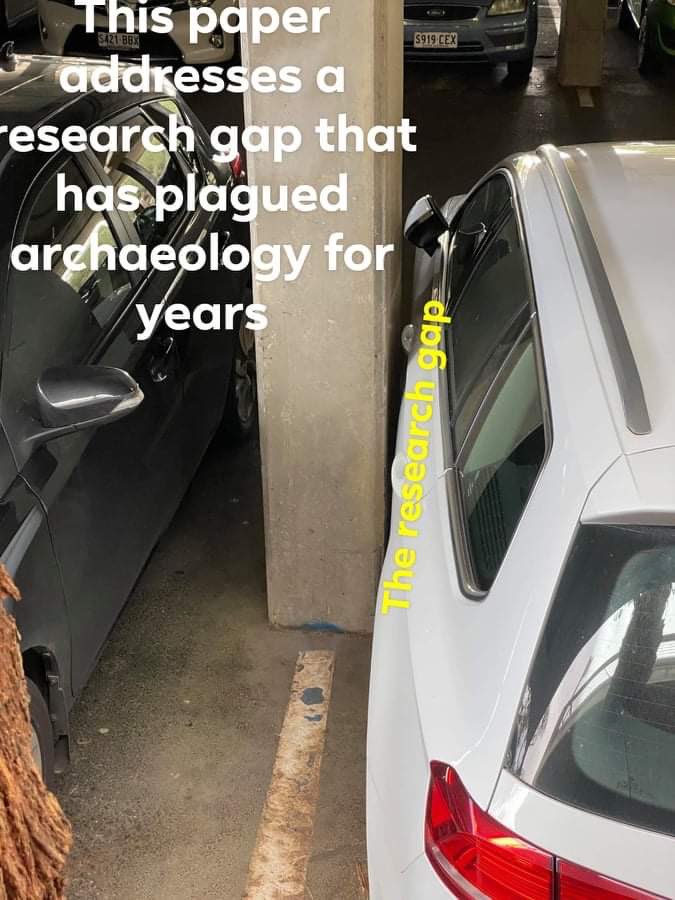 The tightest car park that I have ever seen in the @Flinders Humanities car park and @j_mccarthy’s interpretation of it! Gold! #archaeology #researchgaps