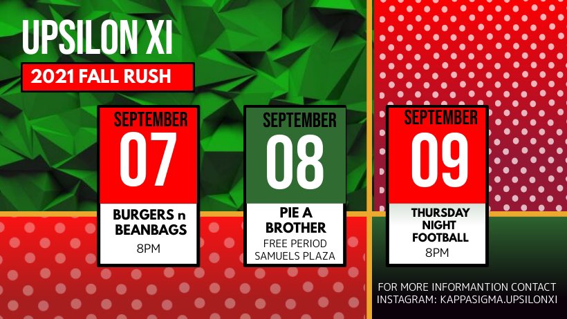 Fall 2021 Rush Schedule Week 1. It’s gonna be a big year guys and this is only the beginning!