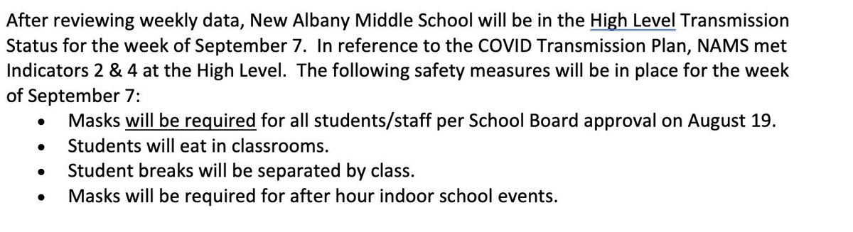 naschoolupdates's tweet image. Statement Regarding Status of New Albany Middle School.  Go to newalbanyschools.us/covid-19/ to see weekly data updates, the Covid Transmission Plan, and the Return to School Plan.