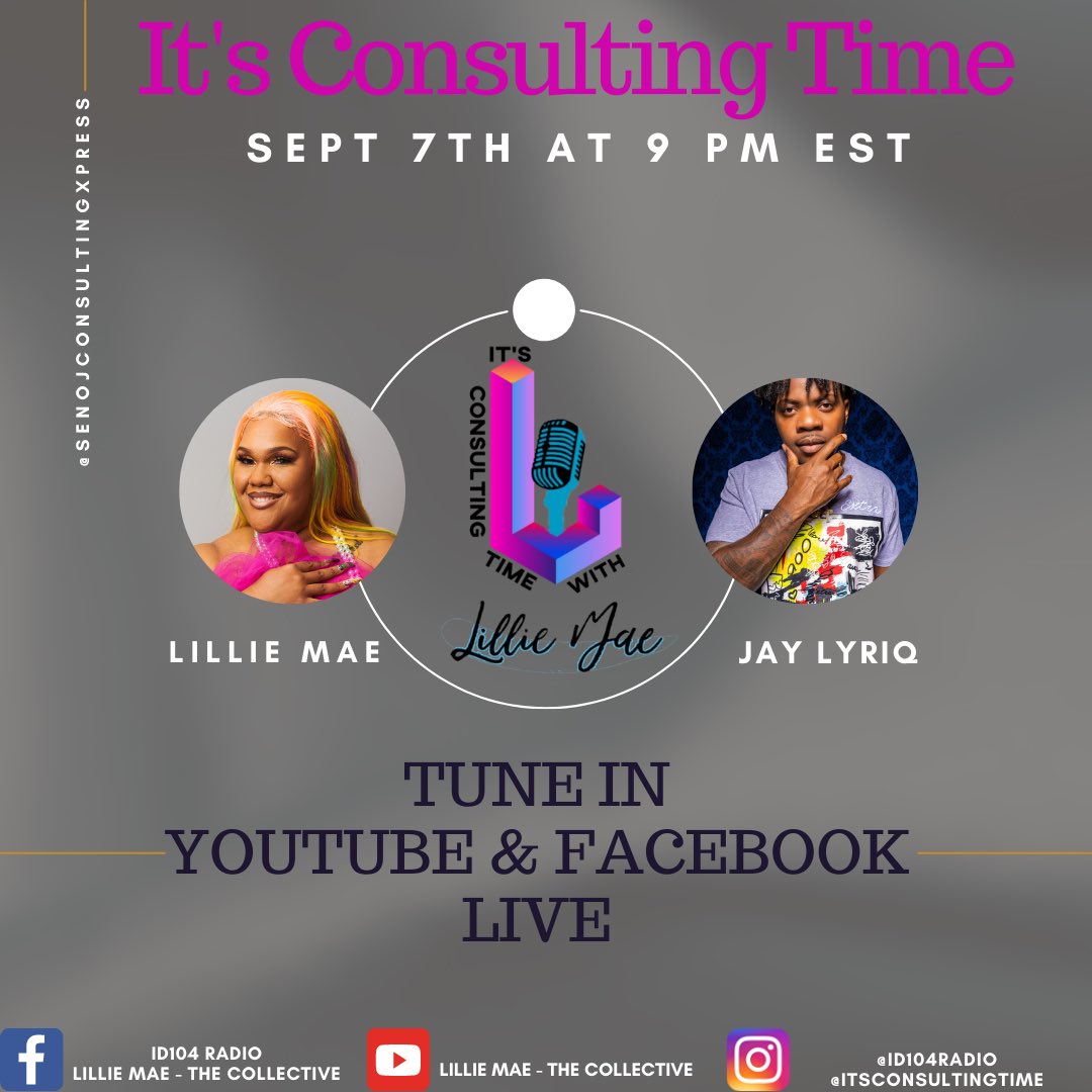 Tune in to @itsConsultingTime @ Tue, Sep 7, 2021 from 9:00pm to 9:45pm @SENOJConsultingXpress <a href="/ID104Radio/">ID 104 Radio</a>  #live #interview with <a href="/riaa_awards/">RIAA_AWARD_COLLECTOR</a> #ARIA #platinum #gold #RNB #songwriter #artist <a href="/jaylyriq850/">Jay Lyriq</a>  you don’t want to miss this #interview sauté to @publicity_prchic
