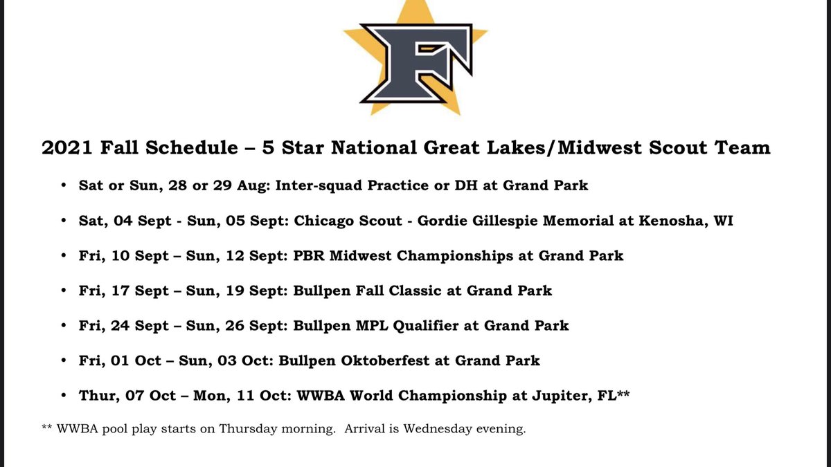 2021 Fall ball schedule