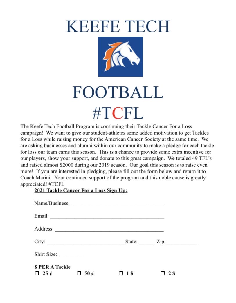 This will be our 5th season Tackling Cancer for a Loss. We have raised nearly $6,000 for the American Cancer Society since starting this fundraiser. Please reach out if you would like to make a pledge. #TCFL