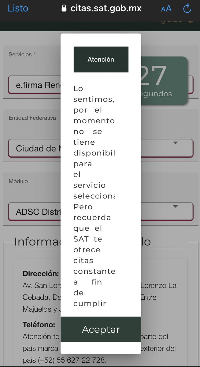 ricardossx's tweet photo. @SATMX Pues muy bueno el portal pero sigue sin mostrar ni una cita disponible en ninguna de las 6 oficinas de CDMX. https://t.co/PtxMTKq5FS