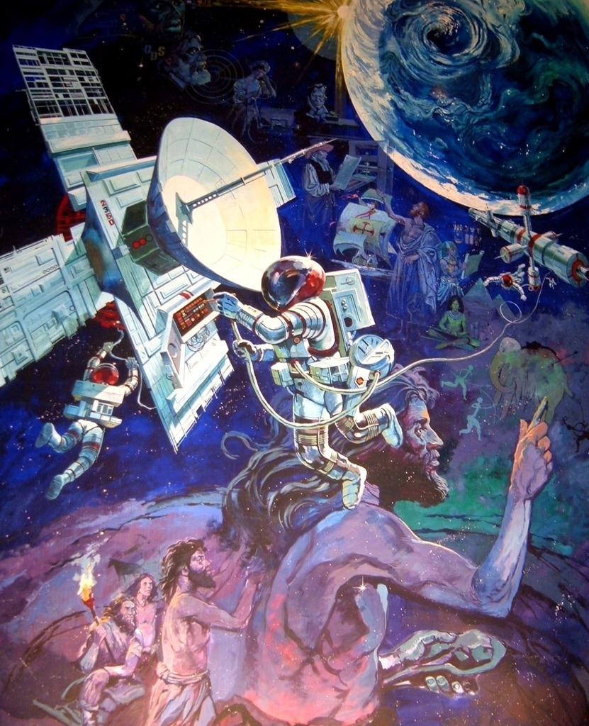 70sscifi's tweet image. Disney World’s Spaceship Earth mural, by Claudio Mazzoli