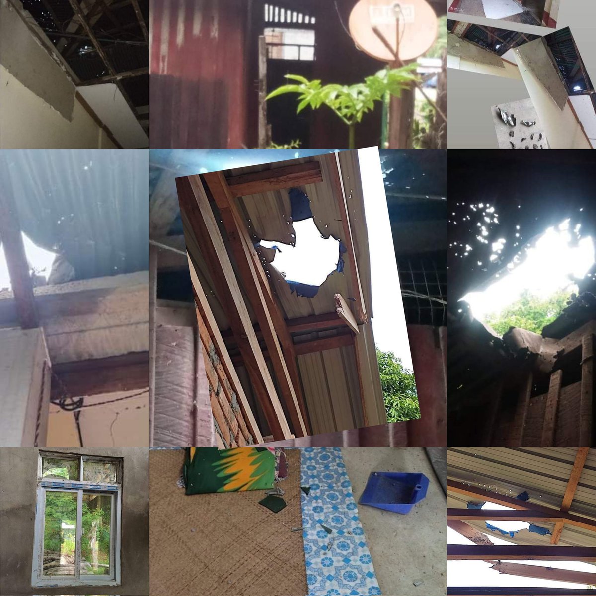 SaveMM99's tweet photo. Tw//blood
As Terrorists(SAC) had indiscriminately fired artillery shells at #Hapun,Kayin state on Sep5&amp;Sep6, houses were damaged,2 women including a grandma infected from COVID-19 had wounded as artillery shells fell into apartment of COVID-19 patients' department.(1/2)#Sep7Coup https://t.co/uigG2CGSAB