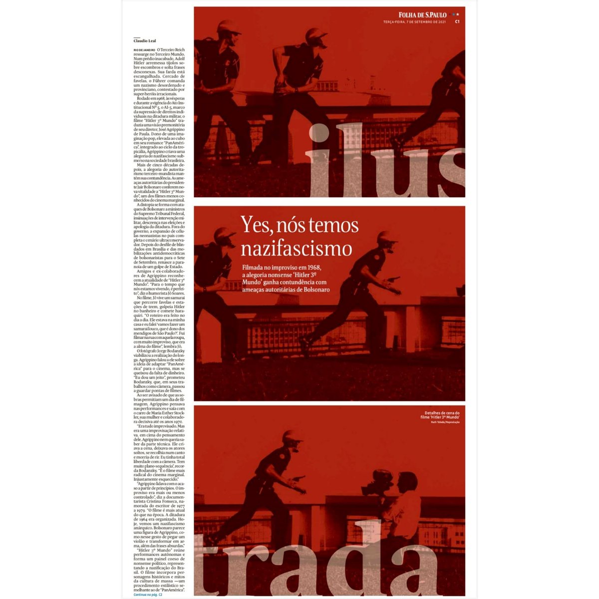 cleal82's tweet photo. Capa da @folhailustrada neste 7 de setembro. "Hitler IIIº Mundo", de José Agrippino de Paula, e os nossos dias sombrios. Diagramação de Márcio Sampaio. https://t.co/DP4sh0bVzJ