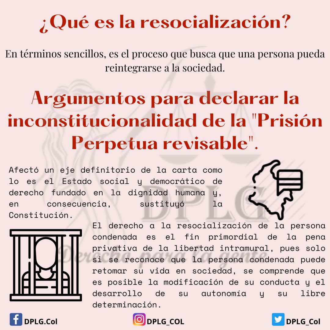 DPLG_Col's tweet photo. La declaración de inconstitucionalidad de la Prisión Perpetua por parte de la Corte Constitucional 👩‍⚖👨‍⚖ha dado mucho de que hablar.🗣️

Te contamos sobre esta decisión en dos publicaciones, mira la siguiente en nuestro perfil.

#CadenaPerpetua #dignidadhumana #prisión #Corte https://t.co/W4vl0l2wyZ