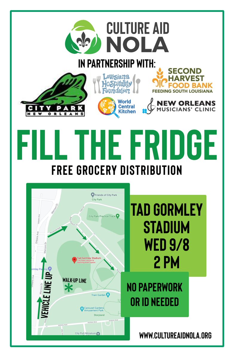 We're hosting our first post-storm grocery distribution this WEDNESDAY AT 2PM at TAD GORMLEY STADIUM!