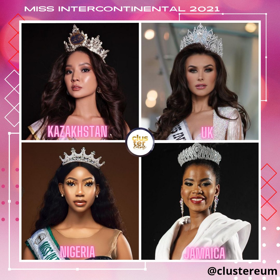clustereum's tweet photo. #MissIntercontinental2021
#MissKazakhstan Aigerim Baitore
#MissUK Romy Simpkins
#MissNigeria Blessing Augustine
#MissJamaica Shanique Krista-Gaye Thompson
49th #MissIntercontinental coronation on 29 October in #SharmelSheik #Egypt
📷 ctto
#kazakhstan #uk #nigeria #jamaica https://t.co/gKhx7EkPRR