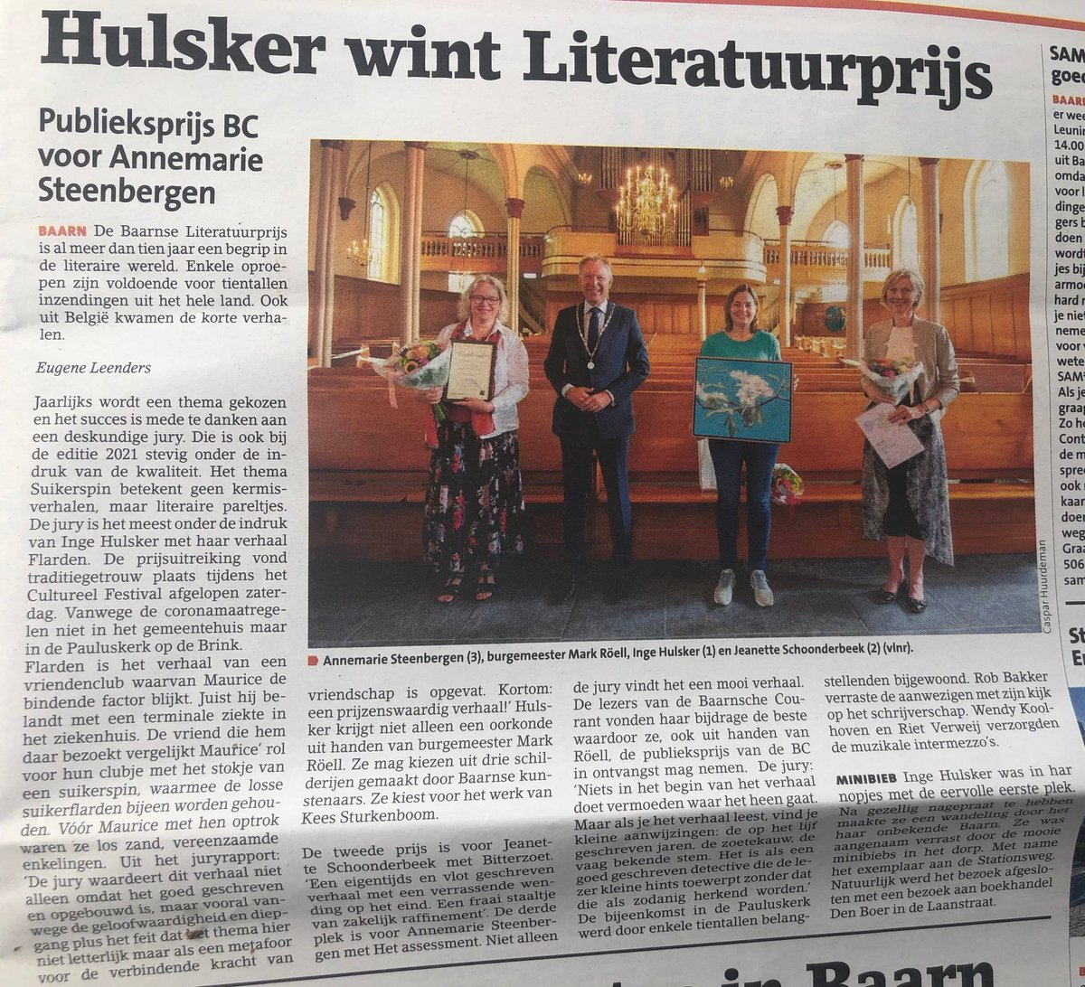 ingehulsker's tweet photo. Met dank aan @marjostamtekst het artikel in de Baarnsche Courant. 
@BCBaarn #baarn #baarnseliteratuurprijs #indekrant https://t.co/EntIvomhXA