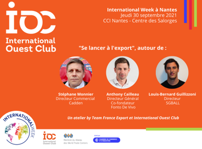 ClubIOC's tweet photo. 🗺️International Week Nantes 
Se lancer à l'export : Venez échanger avec 3 entreprises exportatrices qui vous livreront leurs conseils et astuces !

↪️ Infos et inscriptions : https://t.co/uk9DLWglel 
#Internationalweek #exportation #international #joinIOC #tousalexport @tfepdl https://t.co/vk7nbj29s1