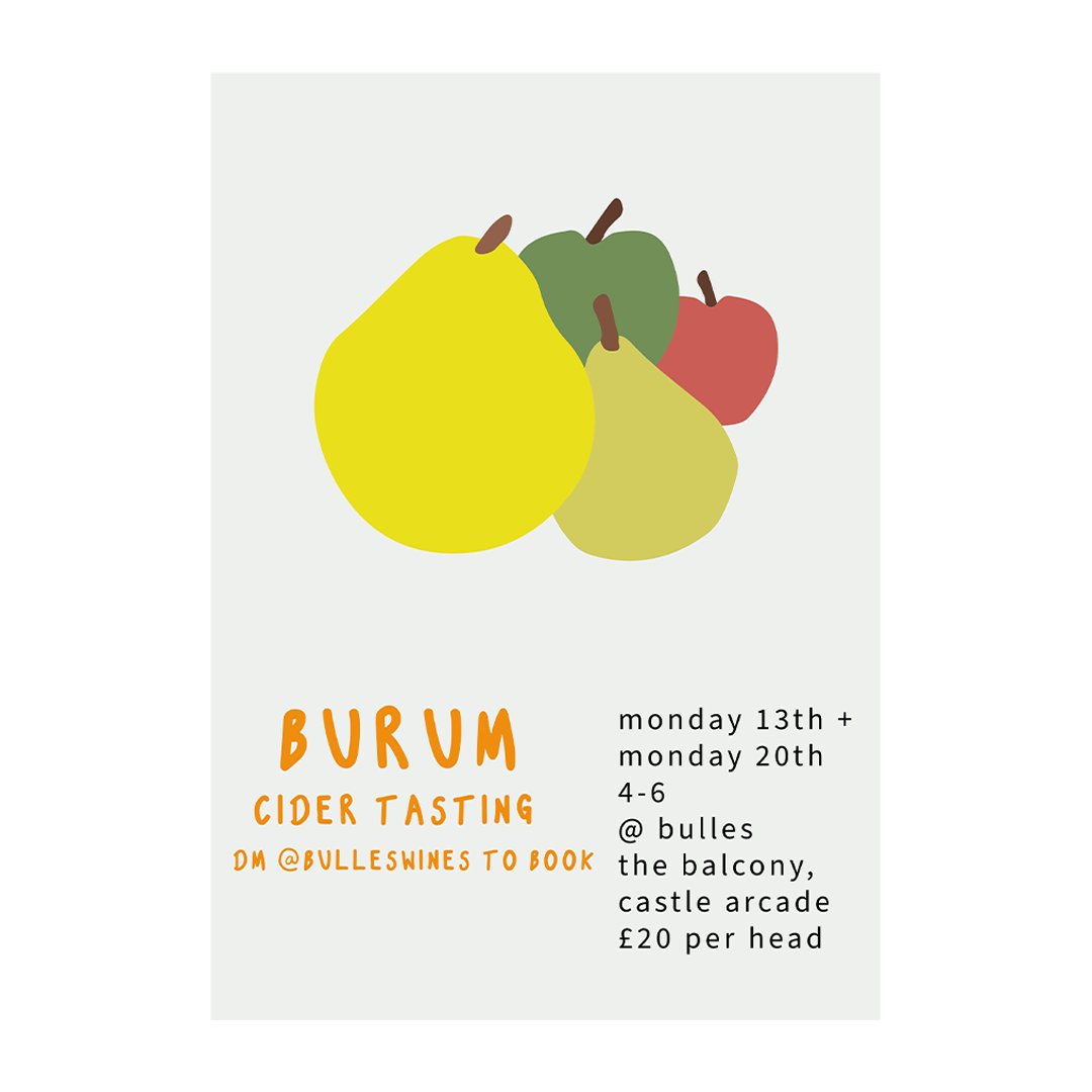 Burum Collective (@burumcollective) on Twitter photo Harvest is here! To celebrate we are hosting our very first in person tasting over at the lovely <a href="/BullesWines/">Bulles Wines</a> in Cardiff. Two dates but limited tickets so don't miss out #pommeparty 🎉
£20
13th & 20th September
4pm-6pm
4 ciders, 1 perry
Much cider chat
DM Bulles on IG to book! Harvest is here! To celebrate we are hosting our very first in person tasting over at the lovely <a href="/BullesWines/">Bulles Wines</a> in Cardiff. Two dates but limited tickets so don't miss out #pommeparty 🎉
£20
13th & 20th September
4pm-6pm
4 ciders, 1 perry
Much cider chat
DM Bulles on IG to book!