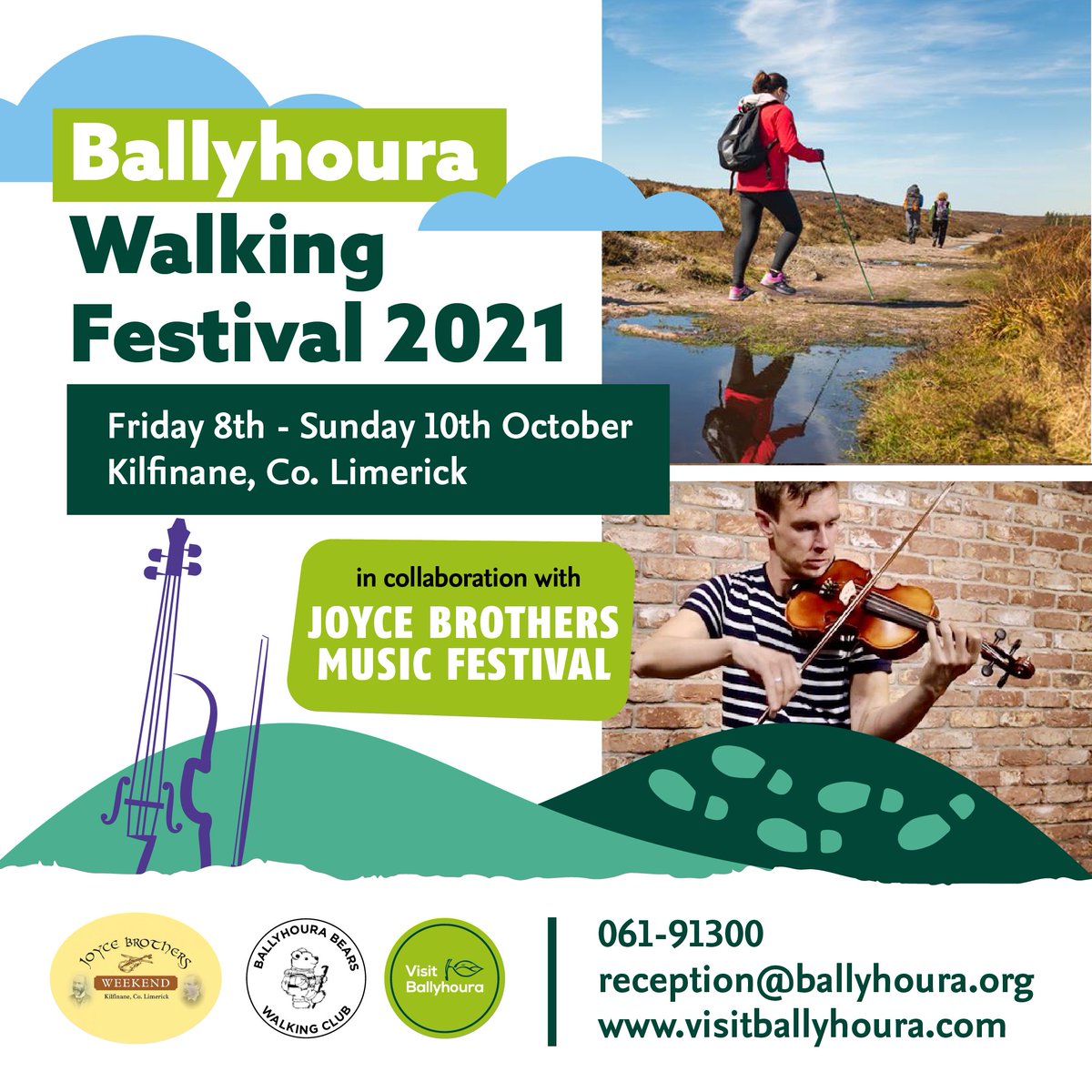 📆Save the date!
Ballyhoura Walking Festival 2021 🥾 in collaboration with Joyce Brothers Music Festival 🎻is taking place from the evening of Friday 8th to Sunday 10th October in Kilfinane, Co. Limerick. Watch this space!! #walkingfestival #musicfestival #visitballyhoura