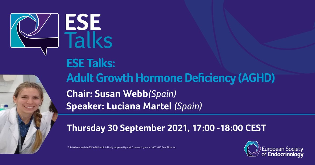 ESEndocrinology's tweet photo. Register now for our next ESE Talks session on the multi-country comparison of adult growth hormone deficiency treatment. Susan Webb & Luciana Martel will present the project & discuss the key findings on Thur 30 Sep. @EYEScientists @EsePresident
https://t.co/sgEzSddlhV https://t.co/zBQ6jfYbmK