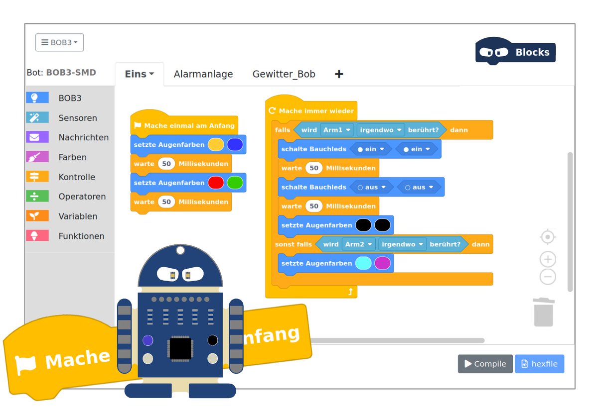 _BOB3_'s tweet image. 📢 NEU:
Grafische Programmierung mit BOB3 speziell
für Klasse 5 und 6!
Alles ohne Anmeldung verwendbar, hier direkt
ausprobieren: blocks.progbob.org
Schaut euch mal an, was er alles kann und
schickt uns euer schönstes Programm:
blocks@bob3.org #twlz #informatik