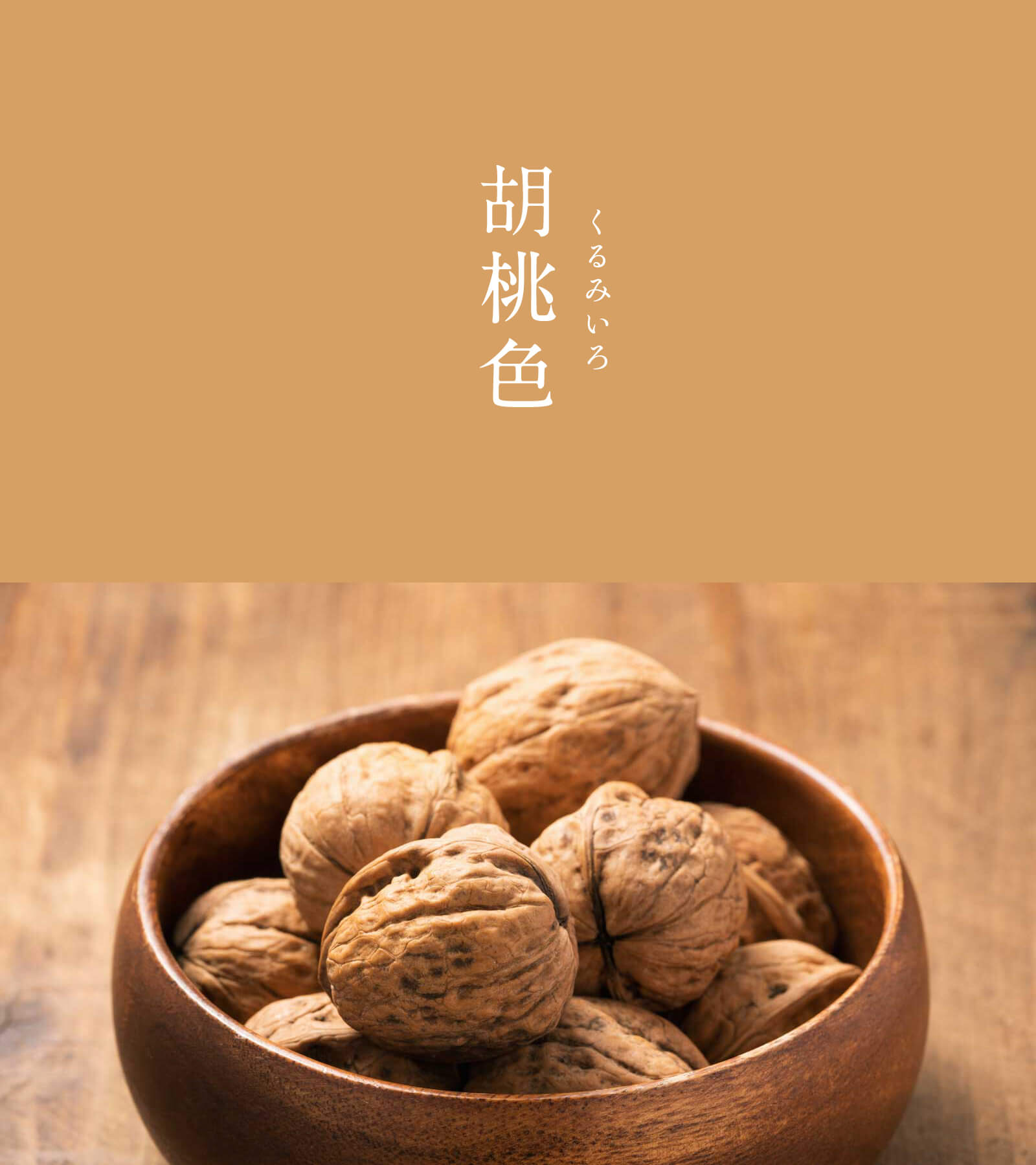 暦生活 こよみせいかつ 胡桃色 くるみいろ にっぽんのいろ 自然な風合いの穏やかな茶色です 胡桃の木の皮や実の皮を煎じた汁で染めています 古くは 囚人を監視する囚獄司の太刀の緒の色に使われる色でしたが 今では優しい色合いが心を落ち着か