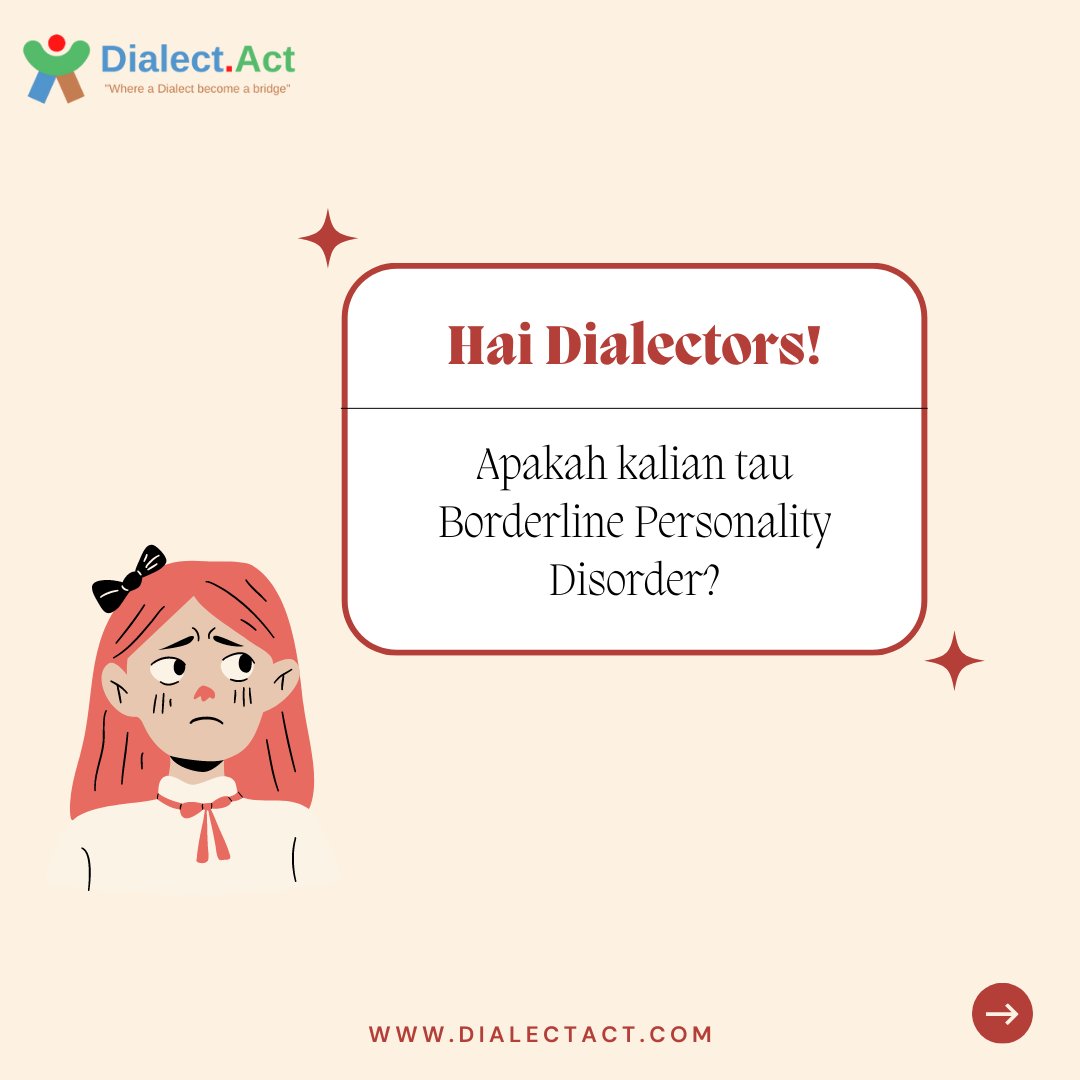 DialectAct's tweet photo. Hi Dialectors!✨
Karena kurang familiar dengan BPD, pengidap BPD sering kali mendapatkan diagnosis yang salah, lho. Nah, maka dari itu minlect akan sharing tentang BPD untuk memberikan wawasan lebih untuk #Dialectors. Check it out!
#DialectAct #MentalHealth #BPD #BPDAwareness https://t.co/b3bxFC4Gug