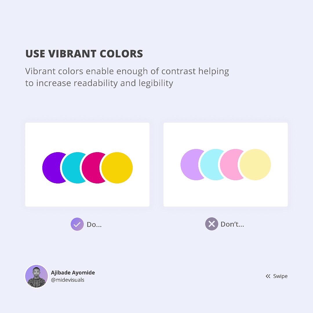 Do This, Not That. UX Dos and Don’ts if You’re Just Starting Out. #01 - Use Vibrant Colors .⁣ .⁣ #uxdesigner #ux #designinspiration #appdesign #uxdesignagency #uxdesigners #behance #uxdesignmastery #webdesign #uidesign #designer #uxdesign #website #web #interface #uxdesigncc