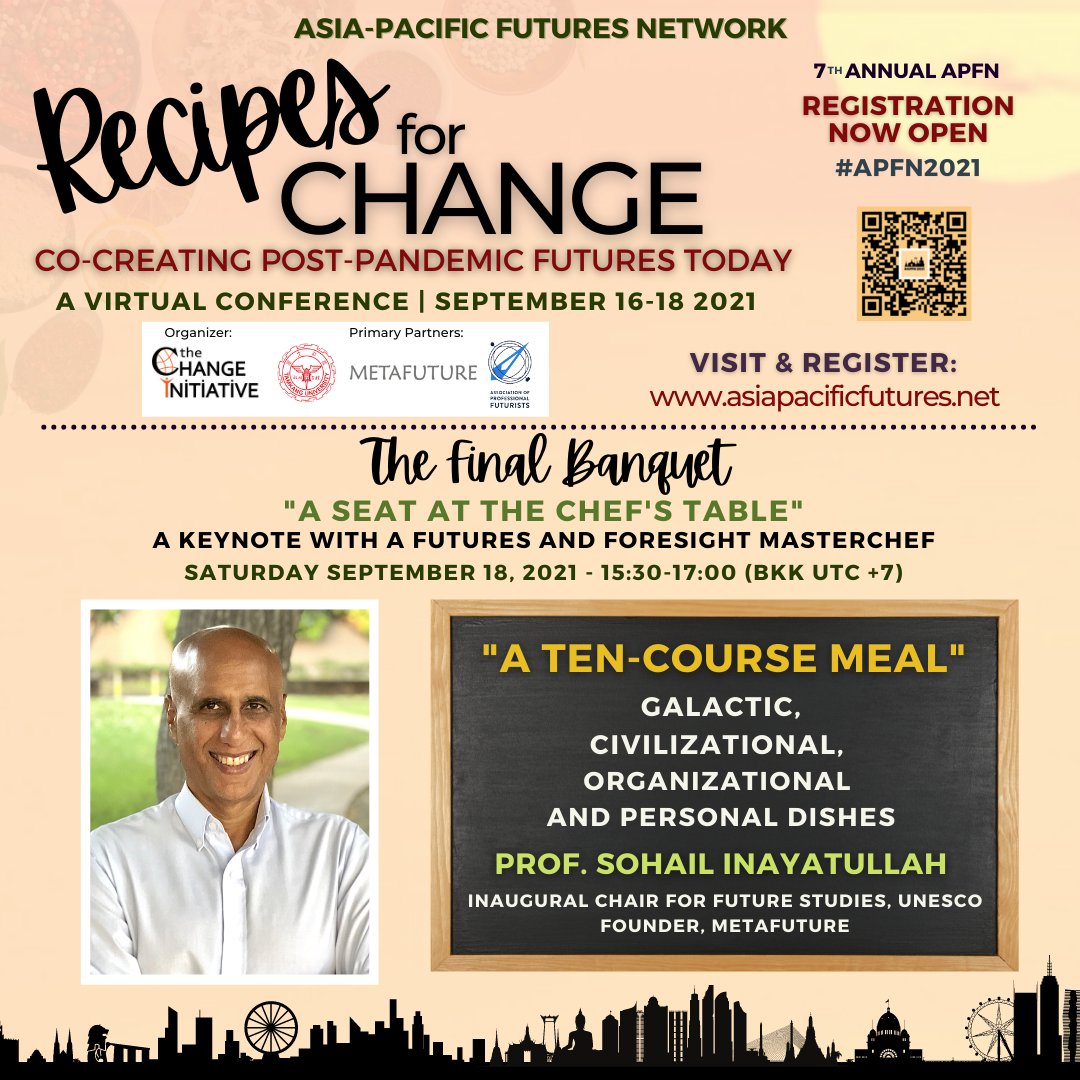 Learn about the future with the UNESCO Chair of Futures Studies, Sohail Inayatulah. #APFN2021 #futurists
ow.ly/w9ai50G5dlD
