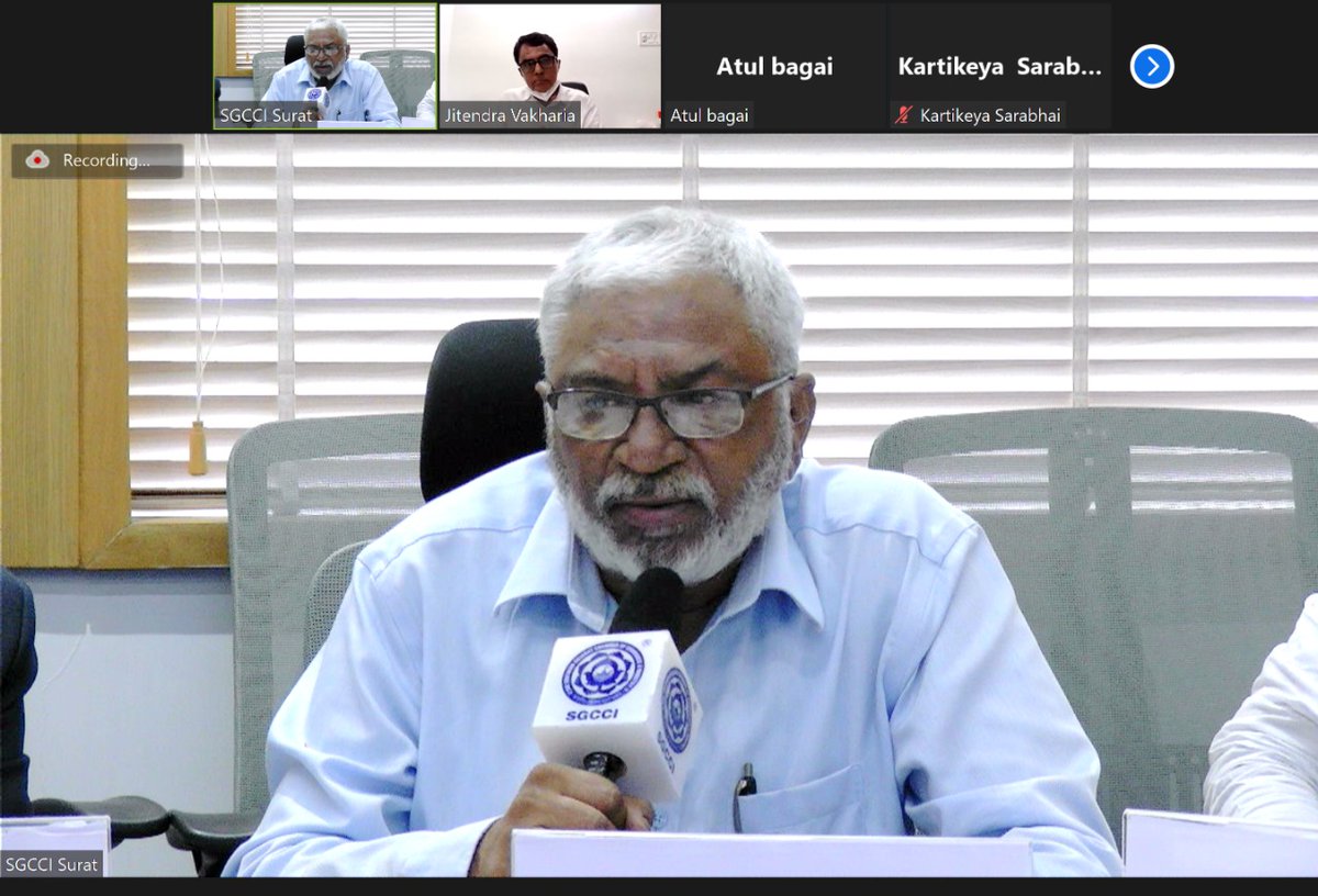 CEEahmedabad's tweet image. A discussion was held at SGCCI #Surat on the Baseline Report prepared for the CEE-UNEP Project on #SustainableTextile Hub. Stakeholders participated  through offline &amp;amp; online mode, provided feedback on the report &amp;amp; assured further support in the project. 
#circulareconomy