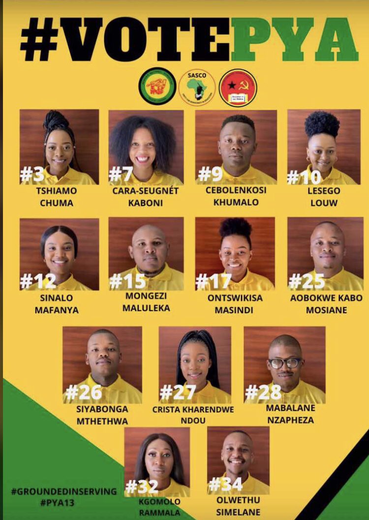 mtsuebeane's tweet photo. Good people from Wits, here’s a progressive choice to vote for #VotePYA #PYABekeLeBeke #PYA13 💚🖤💛❤️ https://t.co/MKOhrBjDYK
