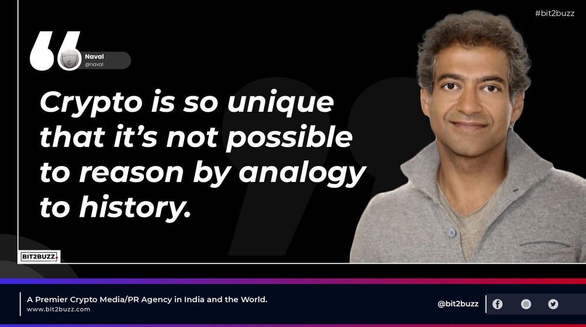 Bit2Buzz's tweet image. Crypto is so unique that it’s not possible to reason by analogy to history. &quot; @naval &quot;

#bit2buzz #cryptocurrecy #cryptocurrencies #Crypto #Bitcoin