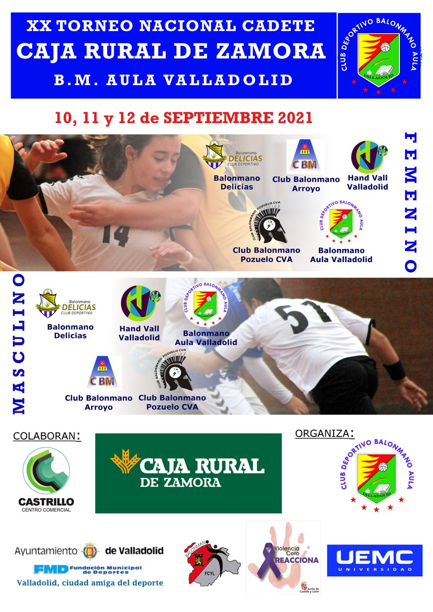 BmAulaCultural's tweet photo. Volvemos con nuestro XX Torneo Nacional Cadete que se celebrará este fin de semana en el P. Cristóbal Colón y Narciso Alonso Cortés. Oportunidad para ver a nuestros chicos y chicas en un evento de alto nivel competitivo. Os esperamos!!. #MueblesCastrillo @cajaruralzamora @UEMC https://t.co/z36sm9rbdy