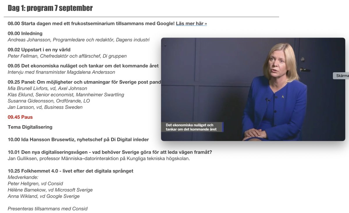 Pratar digitalisering strax efter Magdalena Andersson, <a href="/finansmaggan/">Magdalena Andersson</a> som pratar nu på Uppstart Sverige, <a href="/dagensindustri/">Dagens industri</a>, DIs konferens <a href="/KTHuniversity/">KTH Royal Institute of Technology</a>   bonniernewsevents.se/event/498e8ecc…